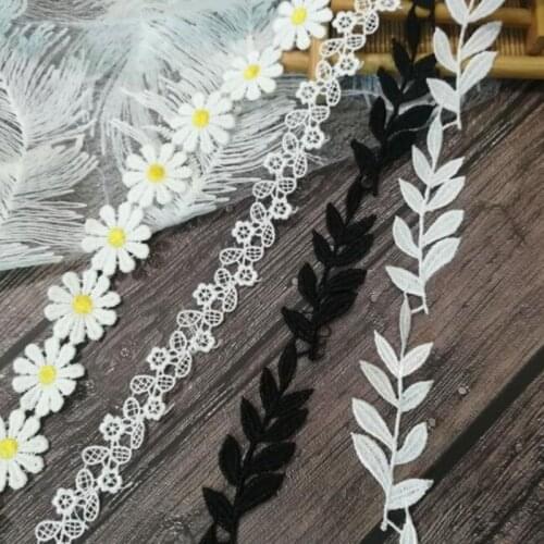1Yards Embroidery Lace Flower Ribbon Leaf Applique Lace Fabric Cotton Lace Fabric Laces adornos de encaje ruban dentelle LE34