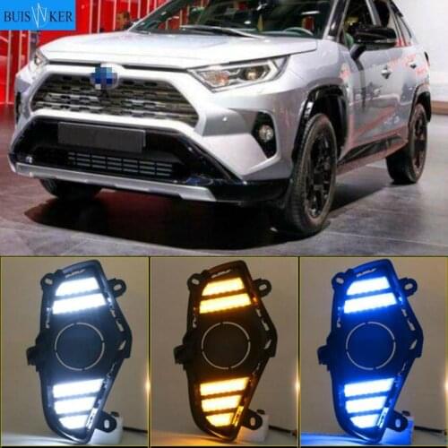 2Pcs DRL For Toyota RAV4 2019 2020 LED Daytime Running Light Waterproof with flow Yellow Turn Signal Bumper
