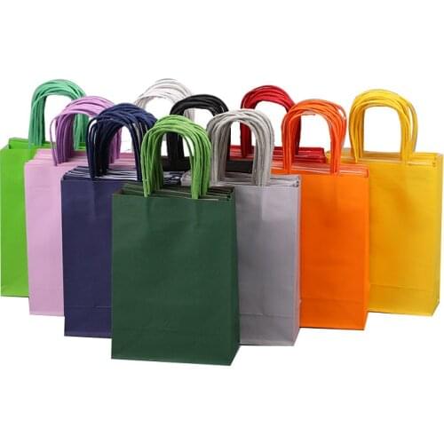 200Pcs/Lot Multifunction Soft Color Paper Bag With Handles 21x15x8cm Festival Gift Bag High Quality Shopping Bags Kraft Paper