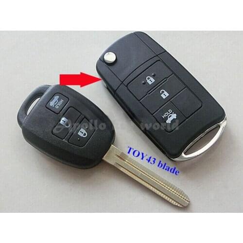 3 Buttons Modified Folding Flip Remote Key Shell Case For Toyota Corolla Camry Reiz New Vios Crown RAV4 With TOY43 Blade