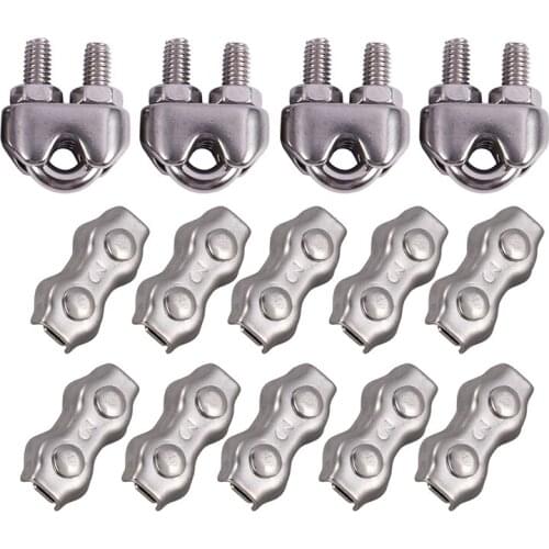 4Pcs Stainless Steel Cable Clip Saddle Clamp & 10 Pcs 3Mm Duplex Clips Stainless Steel Wire Cable Rope Grips Clamps