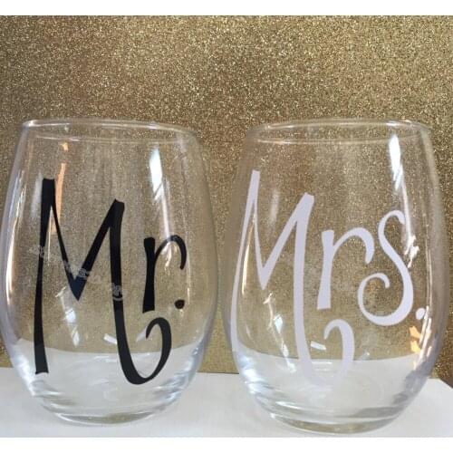 6pcs Mr& 6pcs Mrs /set Wine Glass Sticker Engagement dinner Banquet party occasion champagne sticker stemless glass decal EB029
