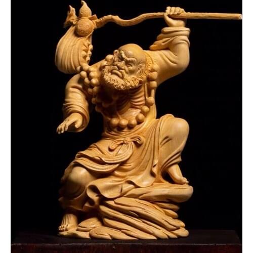 D066ca - 14 x 8 x 6 CM Hand Carved Boxwood Buddha Figurine Carving : Damo Monk