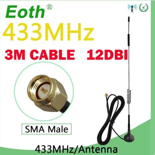 1PCS 2PCS 12dbi 433 Mhz Antenna lora 433MHz antena SMA connector Magnetic base IOT 3M CABLE Signal Booster Wireless repeater