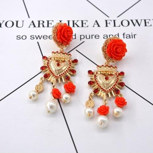 European And American New Ceramic Rose Flower Pearl Long Love Ear Jewelry Retro Fashion Elegant Sweet Tassel Earrings Women