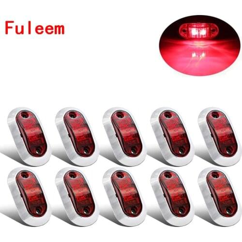 Fuleem 10PCS Chrome Bezel Red LED 2.5INCH 2 Diode Light Oval Clearance Trailer Truck LED Side Marker Lamp 12V 24V Waterproof