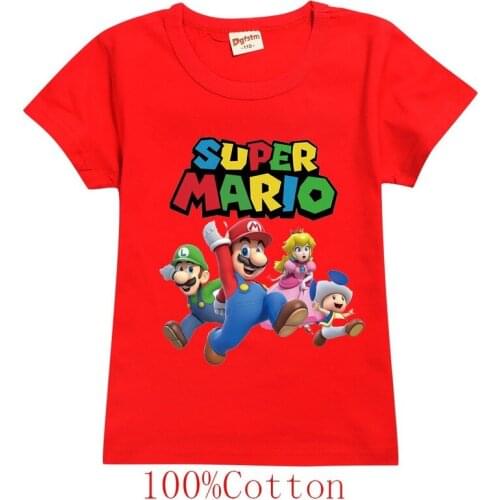 Super Mario Print Streetwear Boys/Girls T shirt Kids Happy Birthday Gift Baby Cartoon T-shirt Boys tshirt Summer 2021 Top Tee