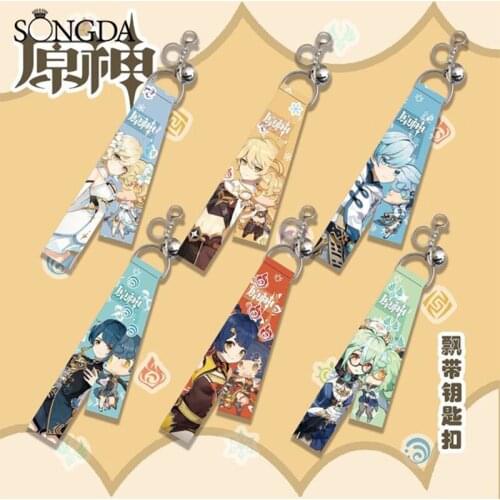 Hot Selling Anime Genshin Impact Ribbon Keychain Figure Art Photo Short Lanyard Strap Keyring Bag Pendant Decoration Kid Jewelry