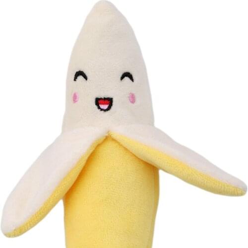 Pet Supply 1pc Plush Banana Shape Dog Squeak Sound Toys Fruit Interactive Cat Dog Toy