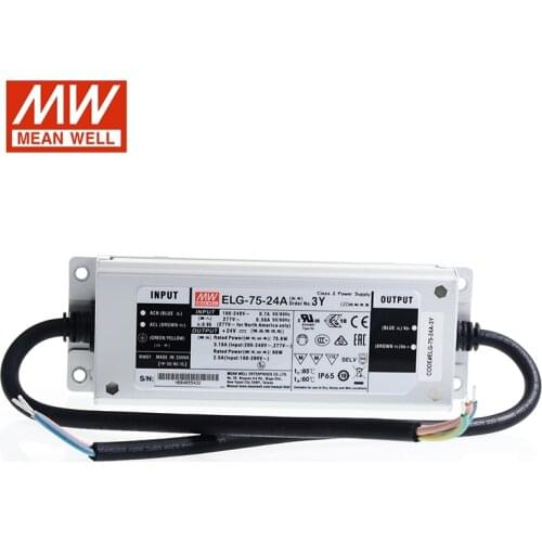 MEAN WELL ELG-75-24A-3Y 75W 3.15A 24V LED Switch Power Supply 110V/220V AC to 24V DC 3.15A waterproof IP65 Adjustable led driver