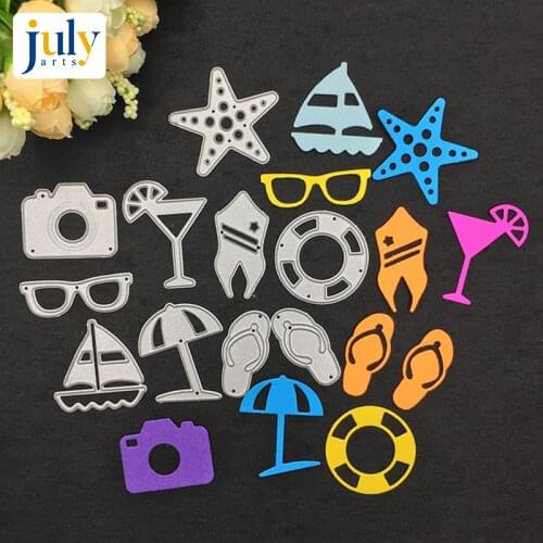 Julyarts Summer Beach Cutting Dies Frame Cutting Embossing Cutter Paper Creative Silver Metal For Scrapbooking Craft Dies