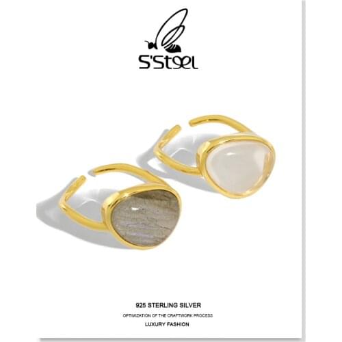 SSTEEL Luxury Rings Gift For Women Sterling Silver 925 Designer Crystal Moonstone Trendy Geometric Gold Ring 2021 Trend Jewelry