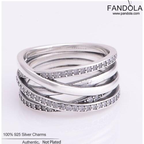Authentic 925 Sterling Silver Rings for Women Entwined Clear CZ Ring Engagement Wedding Europe Fine Jewelry Accessories