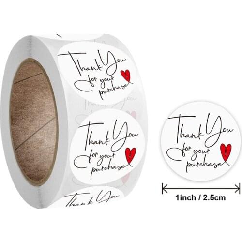 Pretty 1'' 500pcs "Thank you for your purchase" Love Stickers Envelope Taste Business Handmade Wedding Envelope Sealing Labels