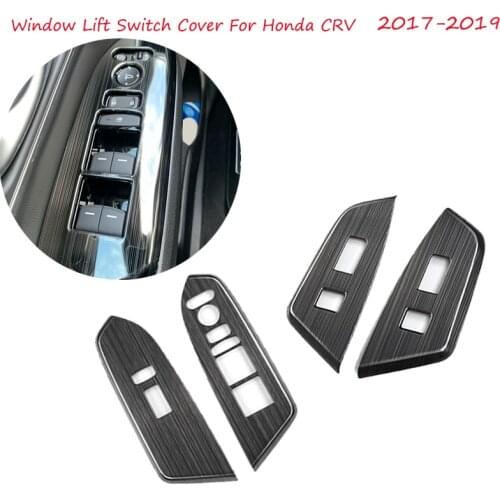 For Honda CRV 5TH LHD 2017 2018 2019 Car Door Window Lift Switch Cover Trim Inside Armrest Frame Black Stainless Steel Trim