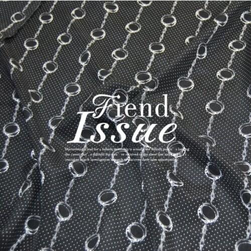 LEO&LIN Black white light chains in 100% silk crepe de chine shirt spring summer dress fabric (1 meter)