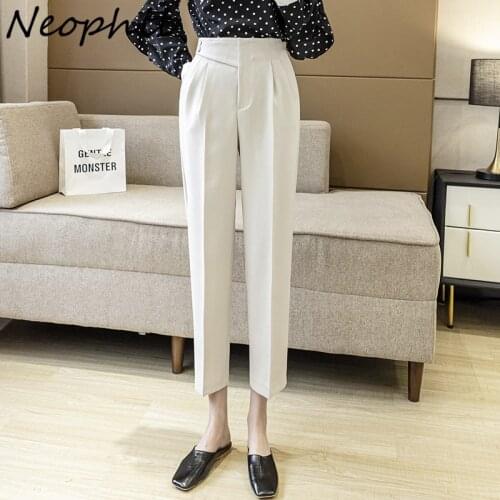 Neophil 2021 Summer Office Ladies Formal Skinny Suit Pants High Waist Pleated Folds Elegant Ankle-Length Femme Pantalones P21609