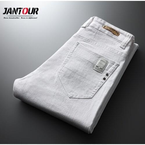 2021 Spring Summer White Jeans Men Fashion Classic Style Cotton Slim Fit Soft Trousers Male Brand Stretch skinny Pants 28-38