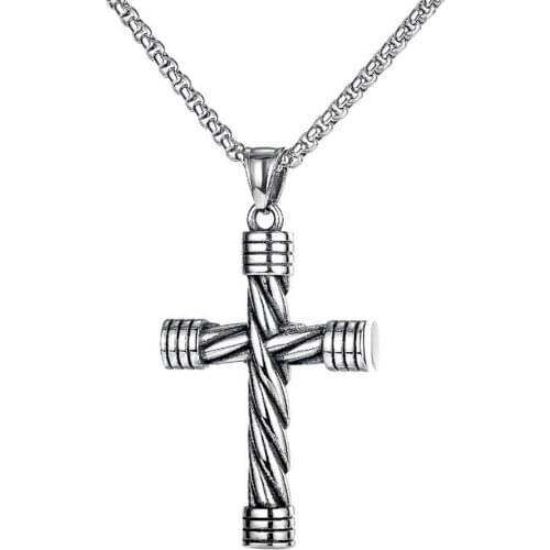 Stainless Steel Vintage Cross Men Punk Rock Pendant Necklace Jewelry Gift For Him with Chain
