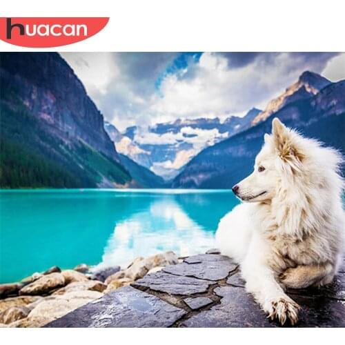 HUACAN 5D DIY Picture By Numbers Lake Landscape Wall Art HandPainted Acrylic Painting By Number Mountain For Living Room