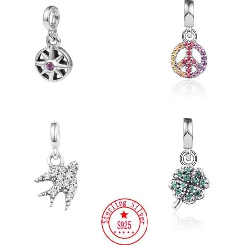 Real S925 Sterling Silver Beads Swallow Charm for Women DIY Jewelry Making Fit Pandora Bracelets