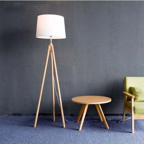 Nordic floor lamp living room bedroom modern solid wood large tripod American rural remote control wood floor lamp
