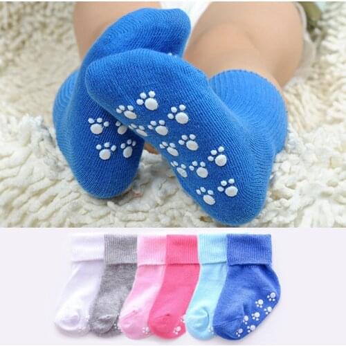 1-3 Years Candy Color Cotton Baby Socks Anti Slip Rubber Sole Socks Autumn Winter Girls Boys Kids Warm Floor Socks