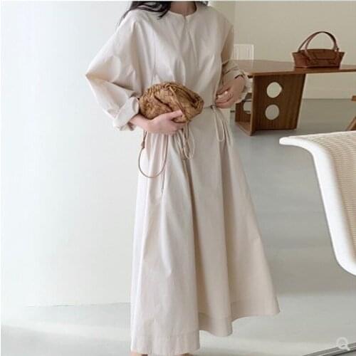 GOOHOJIO New 2020 Womens Autumn Dresses Casual High Elastic Waist Lady Vintage Zipper Drawstring Oversize Long Dresses