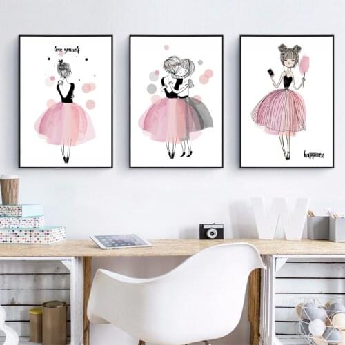 Watercolor Girls Canvas Art Print Poster, Wall Pictures for Girl Room Decoration, Giclee Wall Decor