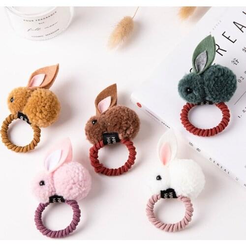 Plush ball rabbit hair tie hairpin child cute cartoon tie hair rubber band headdress for girl hair accessories
