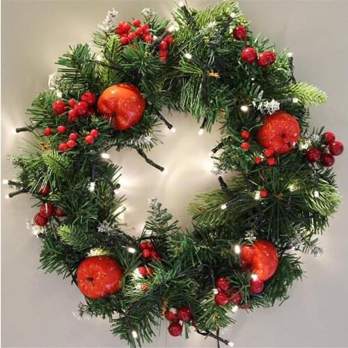 Christmas LED Garland Hanging Decoration Cherry Wreath Home Handmade Wall Door Home Party Outdoor Decoration Garland Wreath
