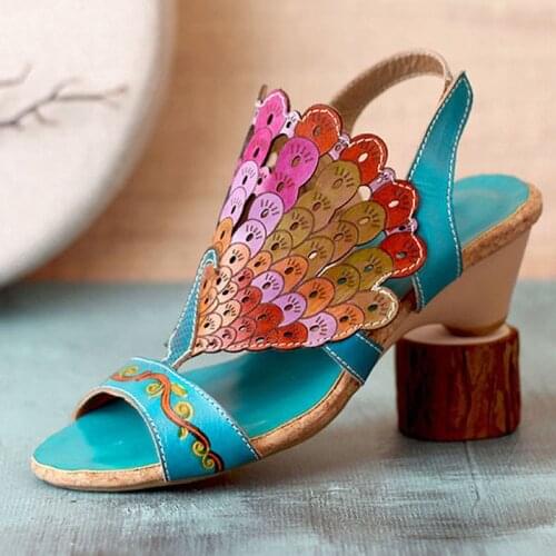 Genuine Leather Women Sandals 2021 New Summer Women Shoes Hook Loop Hand-painted Retro Sewing Casual Ladies Gladiator Sandals