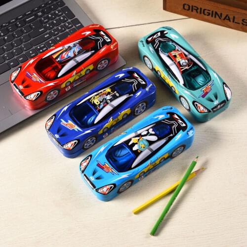 Student Pencil Case Cartoon Double-layer Tinplate Creative Car Pencil Case
