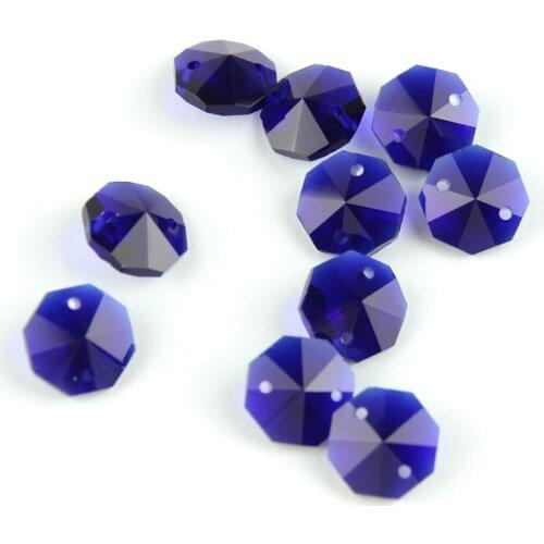 Dark Blue 14mm Octagon Beads With 1 Hole/2 Holes Crystal Lighting Lamp Parts Beads Strand Component For Home Wedding & DIY