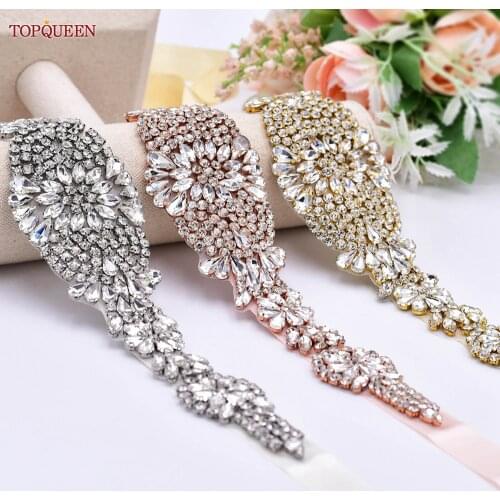 TOPQUEEN S123 Rhinestone Belt Clear Crystal Belt for Wedding Dress Jeweled Belt Diamond Belt Formal Bridal Decorative Belt