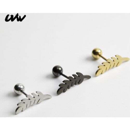 UVW072 2pc Gothic 316L Muti-use Leaf Ear Stud Earrings Ear Lobe Piercing Earrings for Women Men Pendientes Mujer Brincos