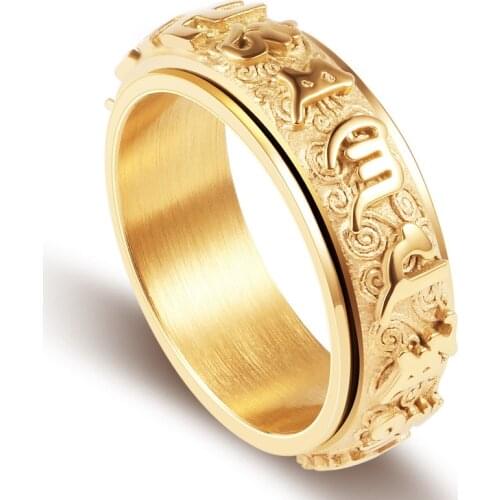 Rotatable Ring for Men Women Titanium Steel Buddhist Ring Om Mani Padme Hum