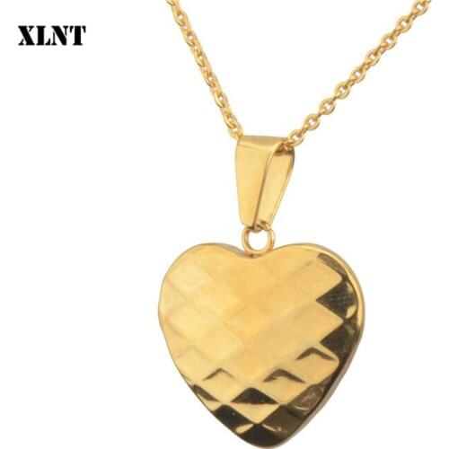 XLNT Heart Pendants Necklaces Gold Color Stainless Steel Women Accessories Girlfriend Gift