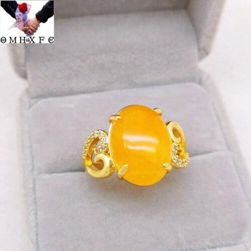 OMHXFC Jewelry Wholesale YM1967 European Fashion Fine Woman Girl Party Birthday Wedding Gift Vintage Oval Zircon 24KT Gold Ring