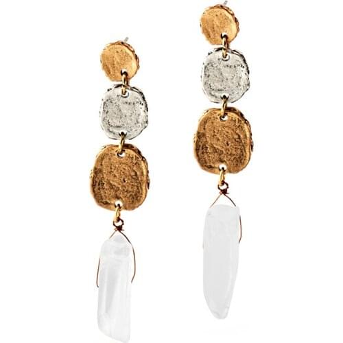 Fever&Free 2020 New Spring Summer Long Dangle Earrings For Women Vintage Geometric White Stone Drop Earrings Ethnic Jewelry Gift