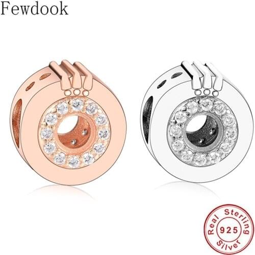 925 Sterling Silver Rose Gold Round Circle Crown Zircon Bead Fit Original European Charm Bracelet For Making Women Berloque 2020