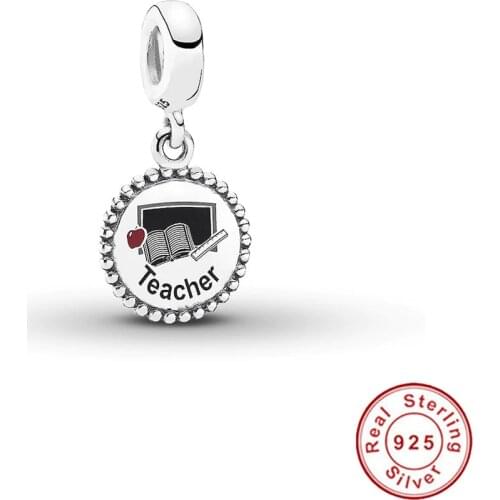 2020 Original 100% Real 925 Sterling Silver Beads Dangle Teacher Charms Fit Pan Bracelet DIY Women Jewelry