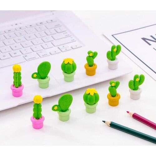 5 pcs Cactus Eraser Kawaii Pencil Eraser Cartoon Cactus Potted Plant Style Kids Funny Erasers Korean Stationery School Supplies