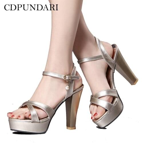 CDPUNDARI Golden Silver Black Super High Heels Sandals Women Platform Sandals Summer Shoes Woman Slip On Shoes For Women