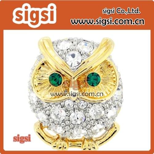 Clear crystal owl brooch jewelry crystal rhinestone animal brooch gold plating