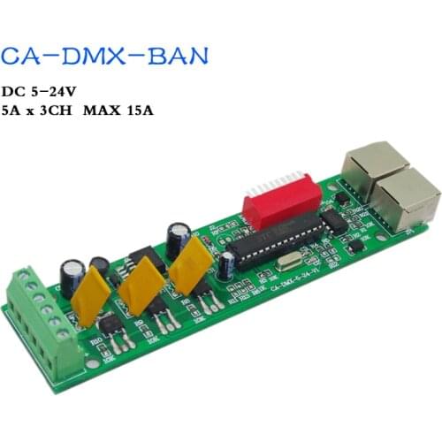 DMX512 3CH controller,Constant voltage common anode,short-circuit protection ,DC5~24V,MAX 15A RGB controller