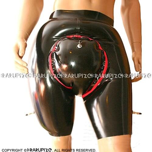 Black Inflatable Sexy Latex Boxer Shorts With Zippers Around Crotch Open Rubber Boyshorts Underpants Underwear Pants DK-0193
