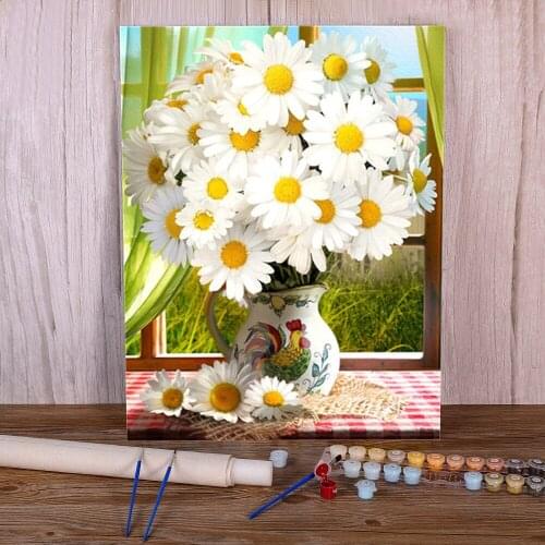 Flowers Vase DIY Paint By Numbers Complete Kit Acrylic Paints 50*70 Canvas Pictures Handmade For Adults Wholesale Art