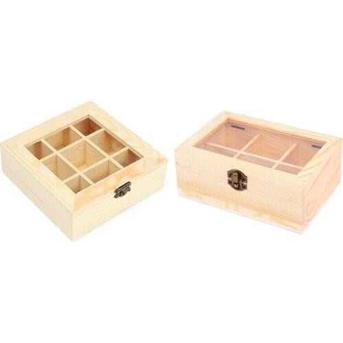 Wood Tea Bag Storage Chest, Multipurpose Organization Display Box with Clear Lid U2JC