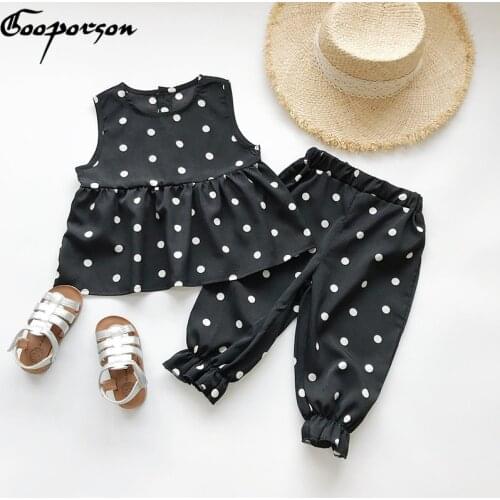Gooporson Summer Costume Toddler Kids Clothing Set Korean Cute Dots Vest&Ninth Pants Baby Girls Clothes Children Outfits